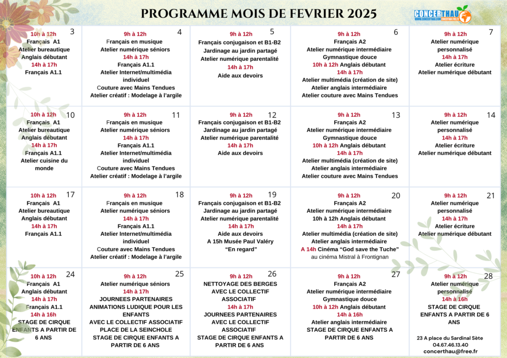 Programme du mois de février 