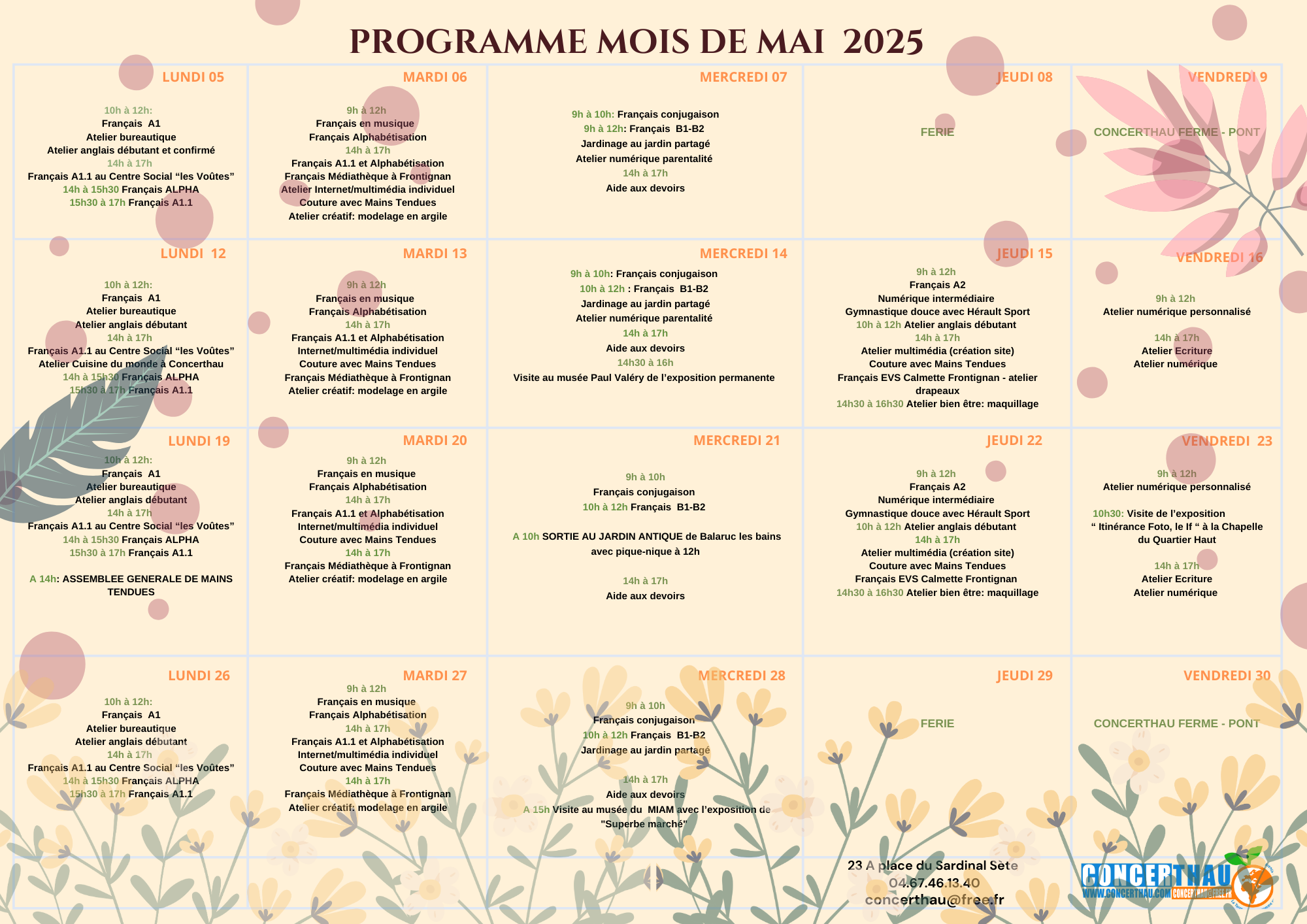 Programme du mois de mai
