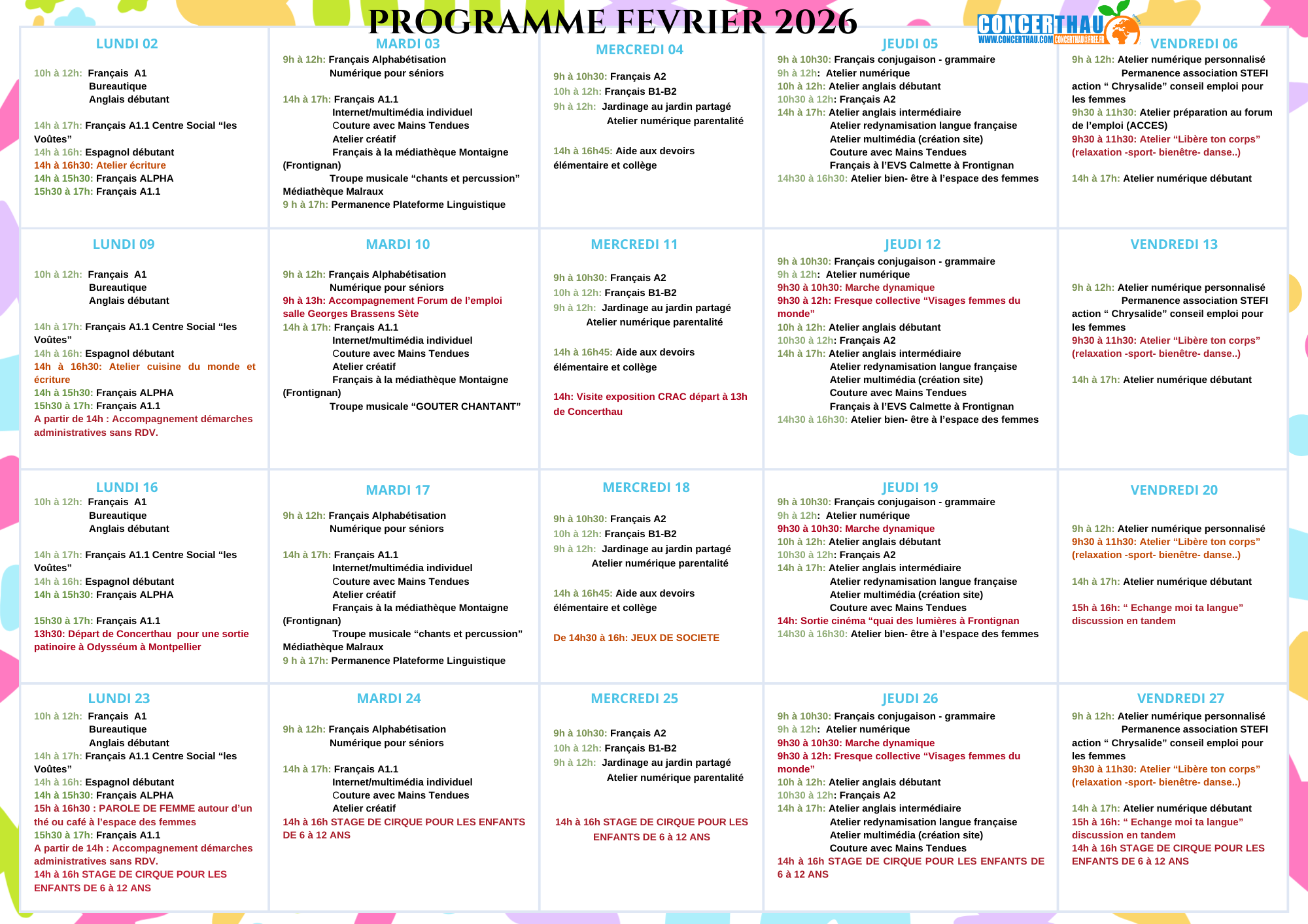 Programme de Février 2026