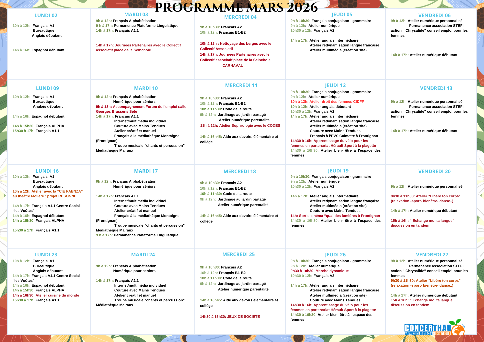 Programme de Mars 2026