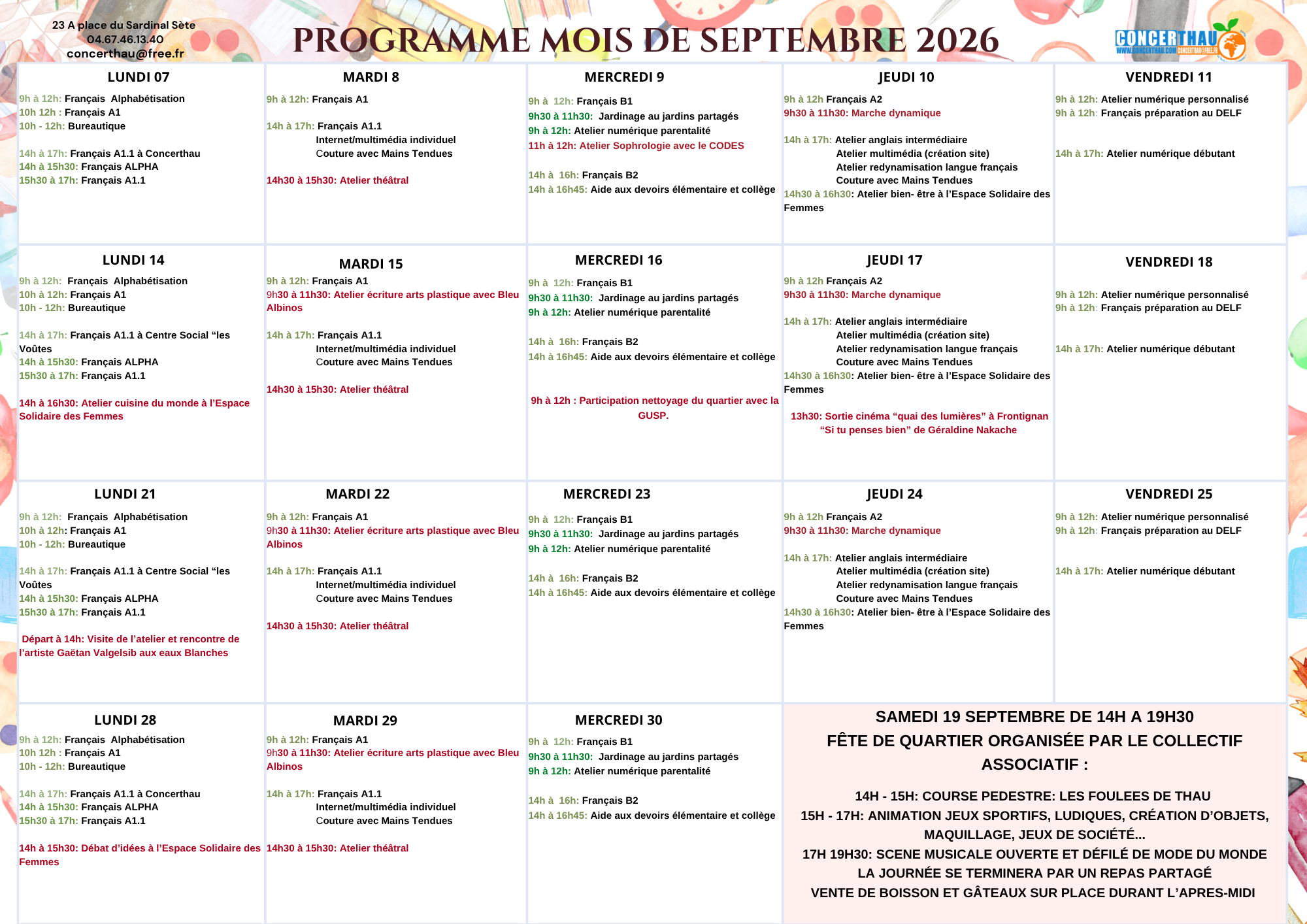 Programme septembre