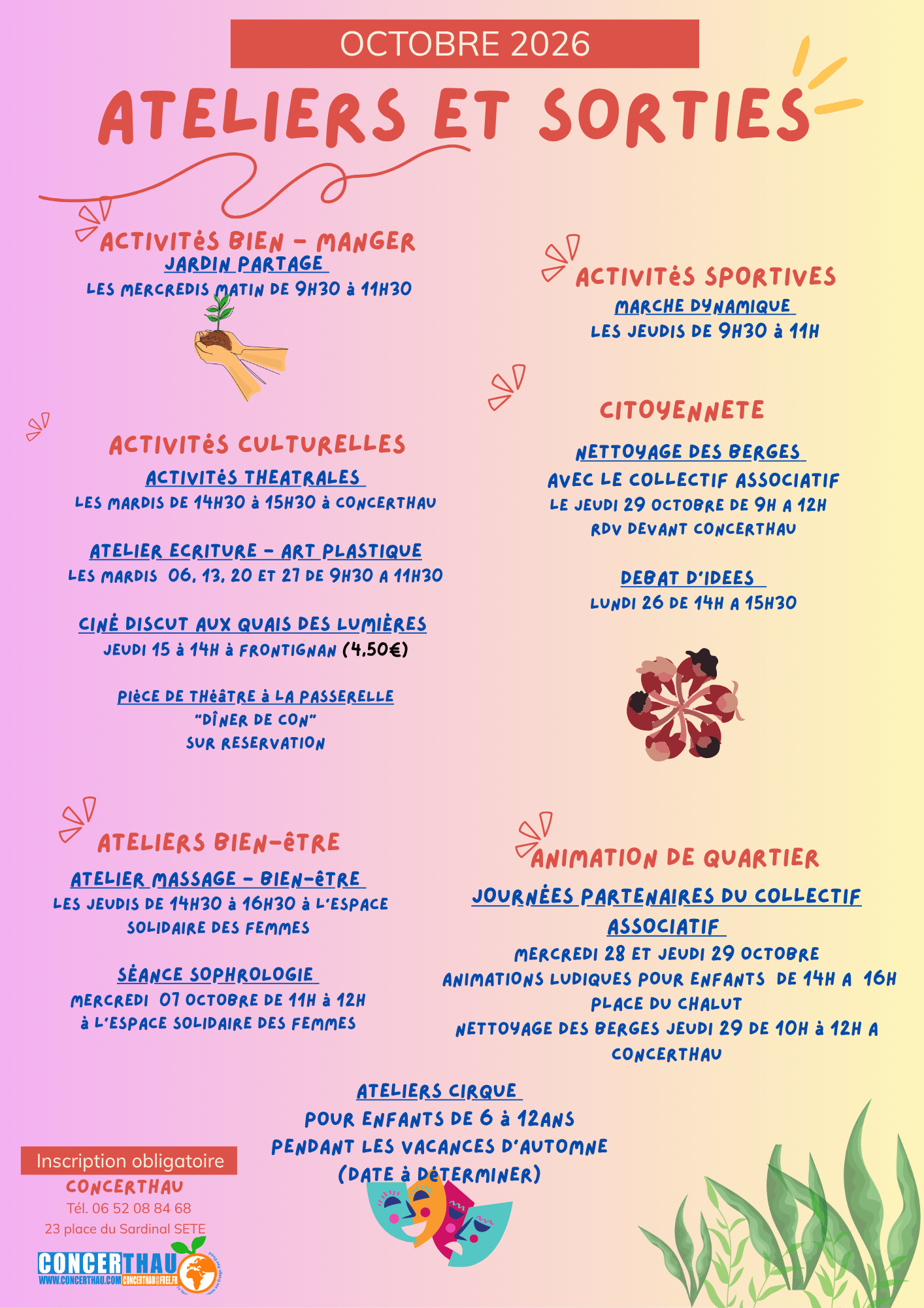 Les ateliers et sorties de Concerthau Octobre 2026